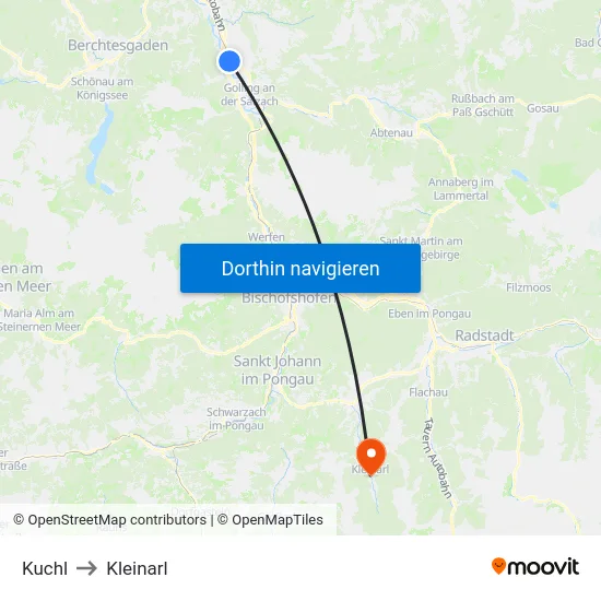 Kuchl to Kleinarl map