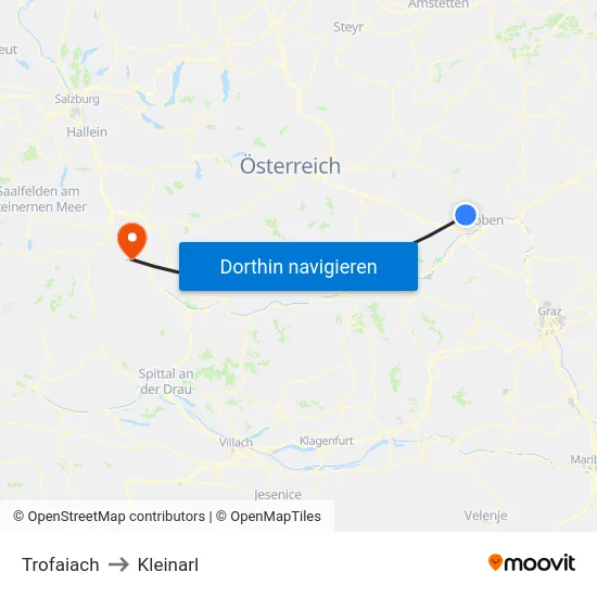 Trofaiach to Kleinarl map