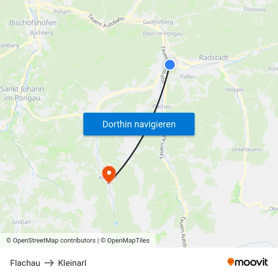 Flachau to Kleinarl map
