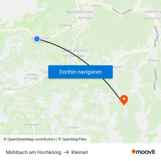 Mühlbach am Hochkönig to Kleinarl map