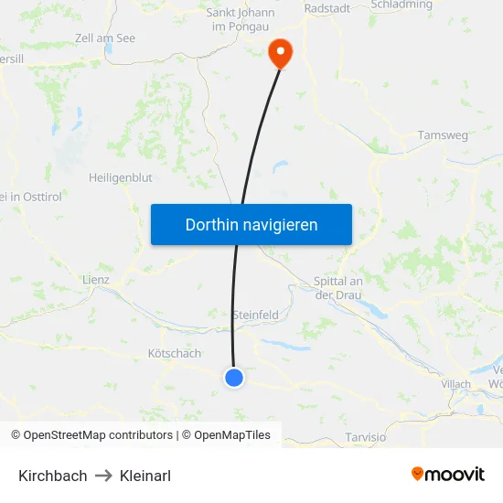 Kirchbach to Kleinarl map