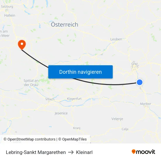 Lebring-Sankt Margarethen to Kleinarl map