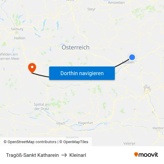 Tragöß-Sankt Katharein to Kleinarl map