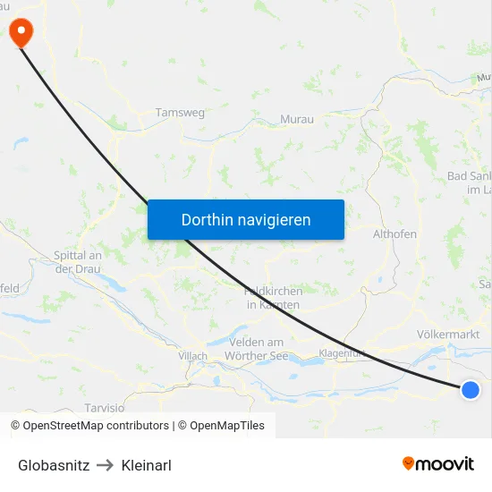 Globasnitz to Kleinarl map