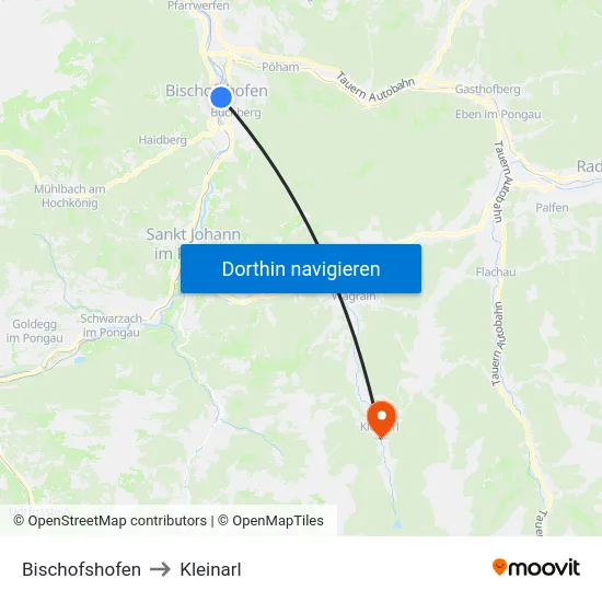 Bischofshofen to Kleinarl map