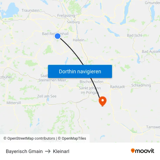 Bayerisch Gmain to Kleinarl map