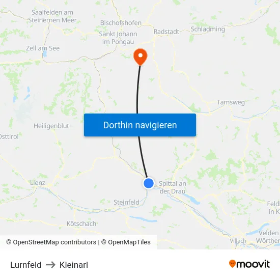 Lurnfeld to Kleinarl map