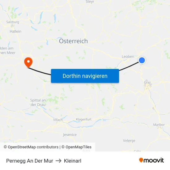 Pernegg An Der Mur to Kleinarl map