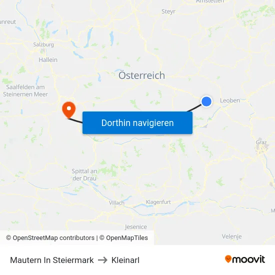 Mautern In Steiermark to Kleinarl map