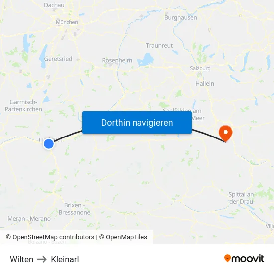 Wilten to Kleinarl map