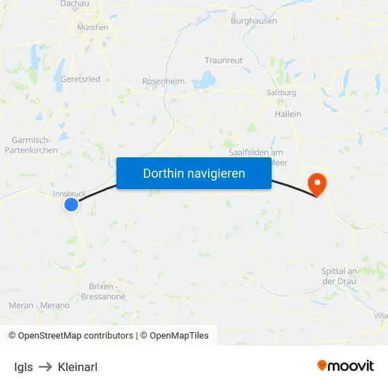 Igls to Kleinarl map