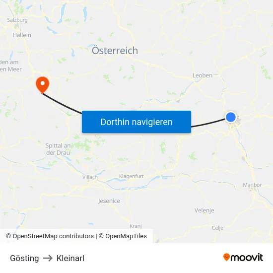 Gösting to Kleinarl map