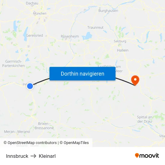 Innsbruck to Kleinarl map