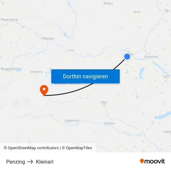 Penzing to Kleinarl map