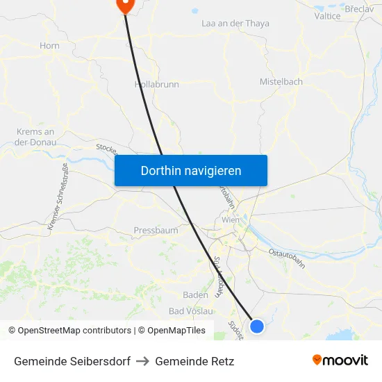 Gemeinde Seibersdorf to Gemeinde Retz map