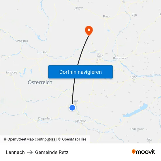 Lannach to Gemeinde Retz map