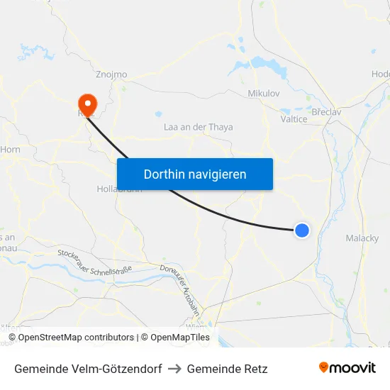 Gemeinde Velm-Götzendorf to Gemeinde Retz map