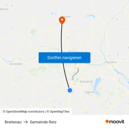 Breitenau to Gemeinde Retz map
