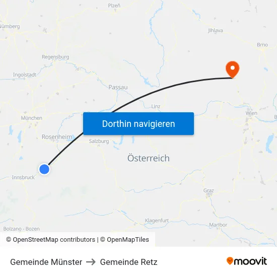 Gemeinde Münster to Gemeinde Retz map
