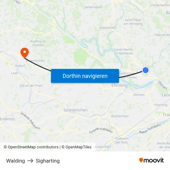 Walding to Sigharting map