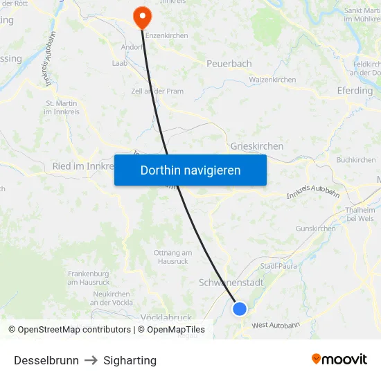 Desselbrunn to Sigharting map