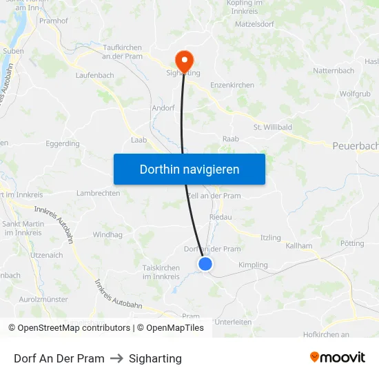 Dorf An Der Pram to Sigharting map