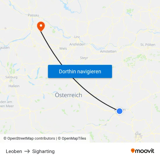 Leoben to Sigharting map