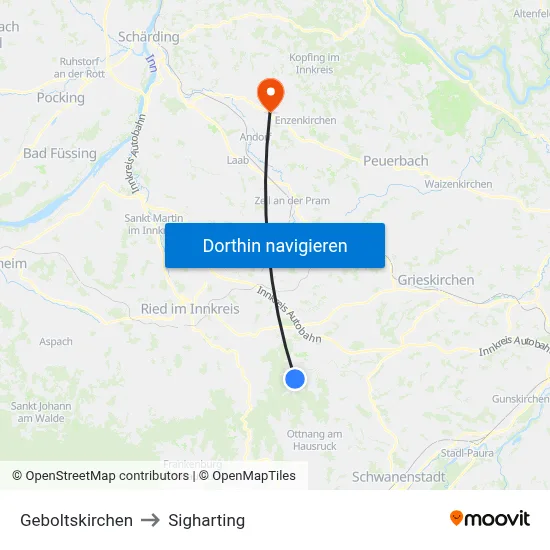 Geboltskirchen to Sigharting map