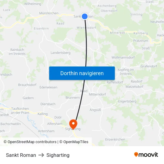 Sankt Roman to Sigharting map