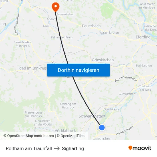 Roitham am Traunfall to Sigharting map