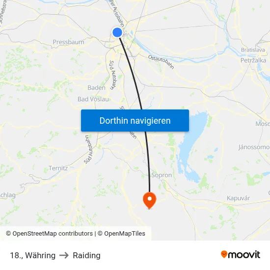 18., Währing to Raiding map