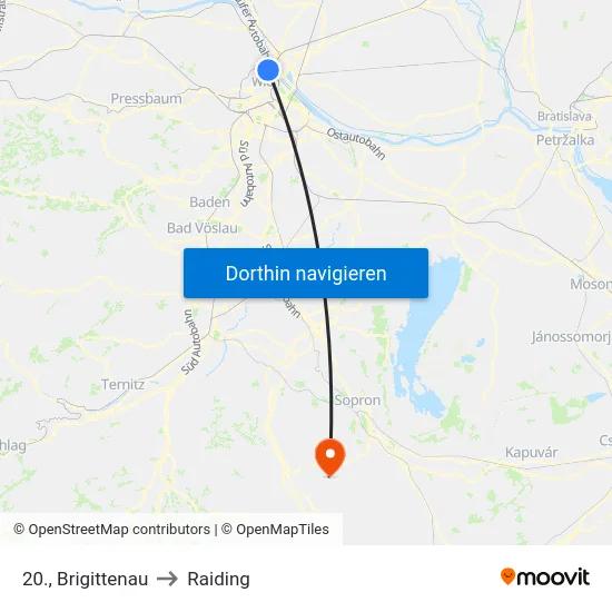 20., Brigittenau to Raiding map