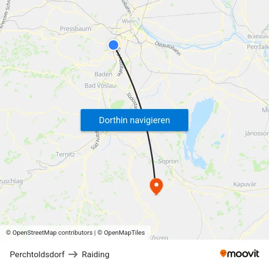 Perchtoldsdorf to Raiding map
