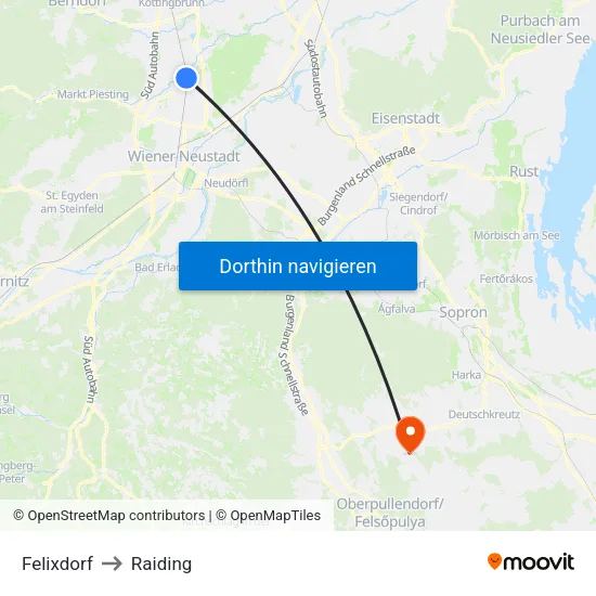 Felixdorf to Raiding map