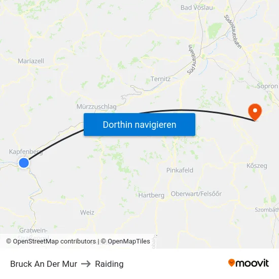Bruck An Der Mur to Raiding map