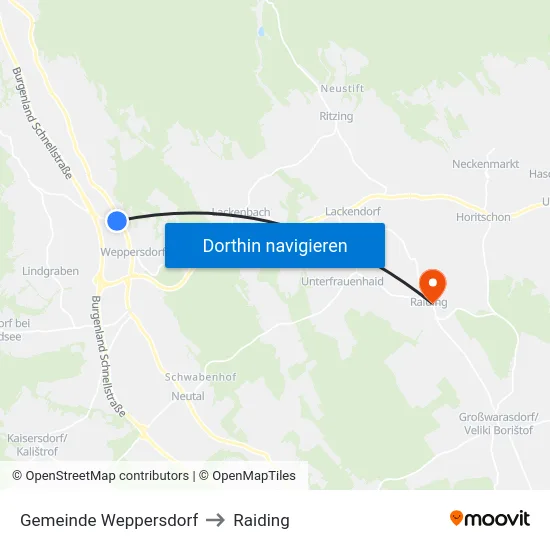 Gemeinde Weppersdorf to Raiding map