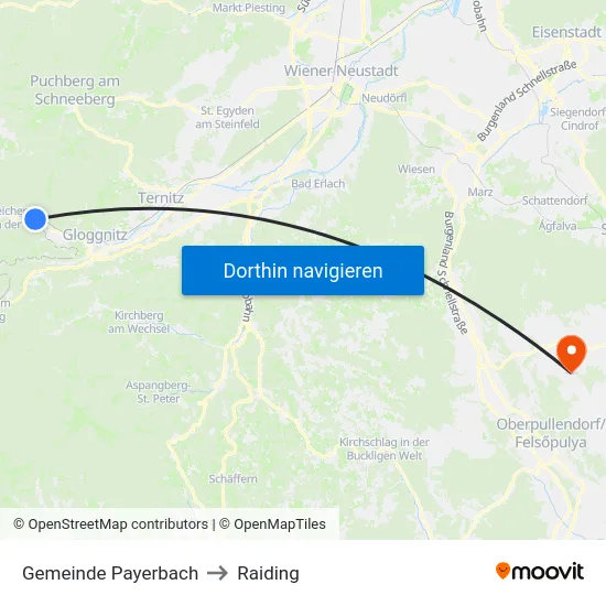 Gemeinde Payerbach to Raiding map