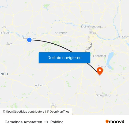 Gemeinde Amstetten to Raiding map