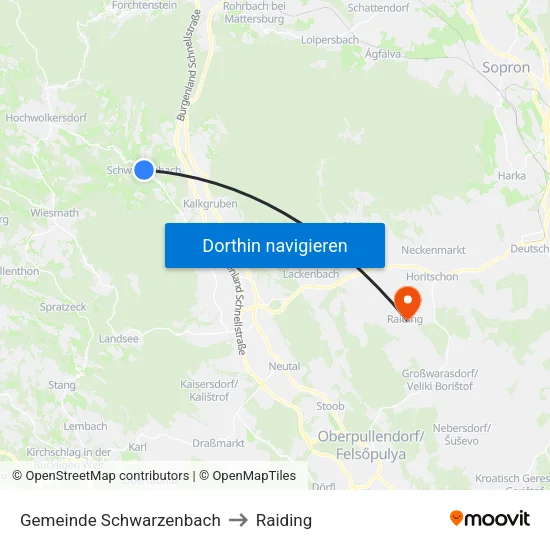 Gemeinde Schwarzenbach to Raiding map