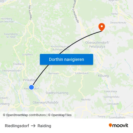 Riedlingsdorf to Raiding map