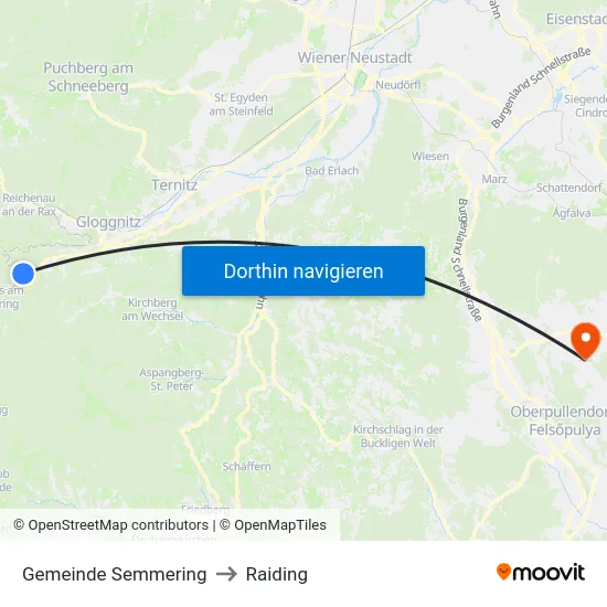Gemeinde Semmering to Raiding map