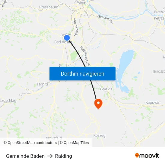 Gemeinde Baden to Raiding map