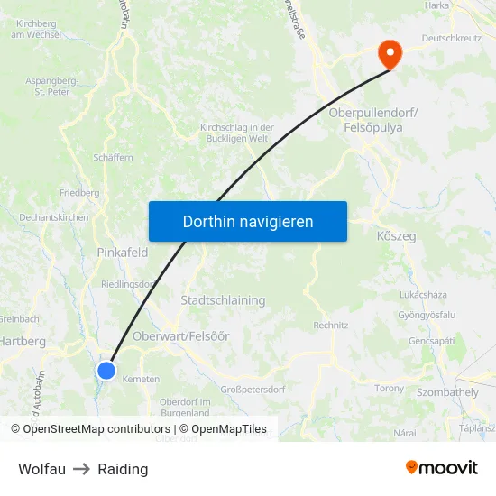 Wolfau to Raiding map