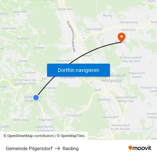 Gemeinde Pilgersdorf to Raiding map