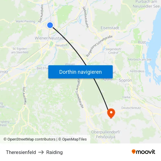 Theresienfeld to Raiding map