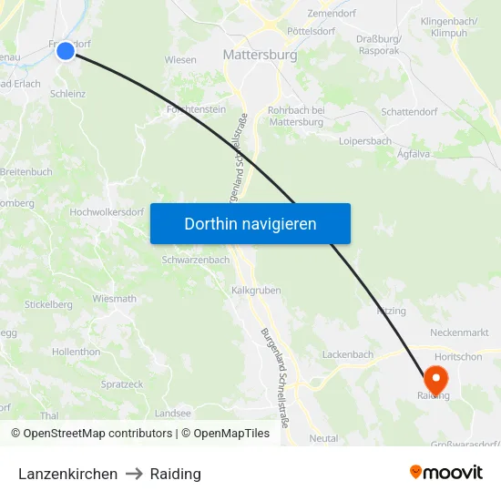 Lanzenkirchen to Raiding map