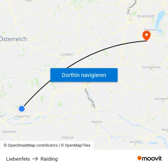 Liebenfels to Raiding map