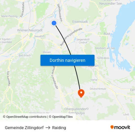 Gemeinde Zillingdorf to Raiding map