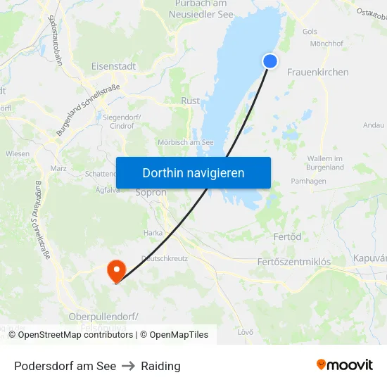 Podersdorf am See to Raiding map