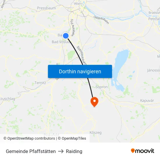 Gemeinde Pfaffstätten to Raiding map